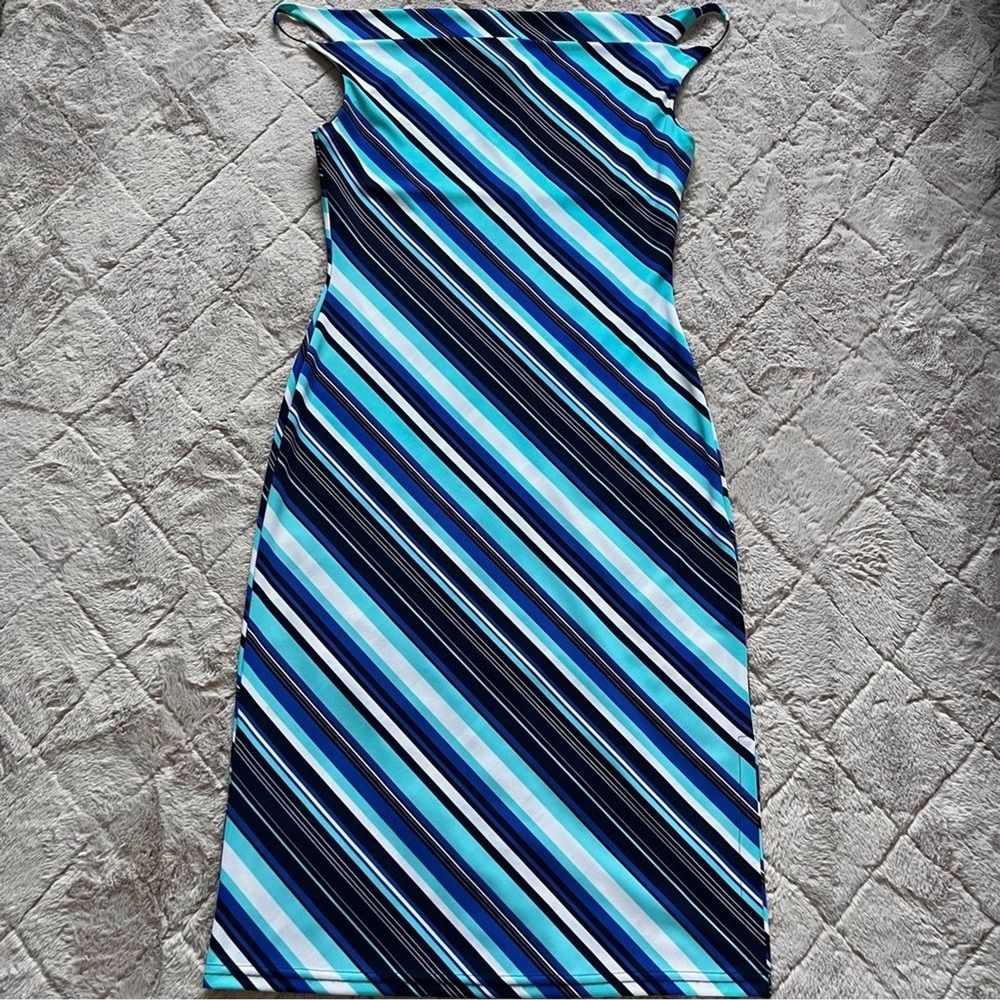 Vintage Luly K Diagonal Stripe Y2K Maxi Dress Retro Whimsical Prom Party Size L